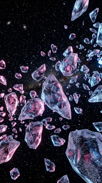 Icy Fragments Floating in a Star-Studded Celestial Sky - Free 4K & 8K mobile Wallpaper