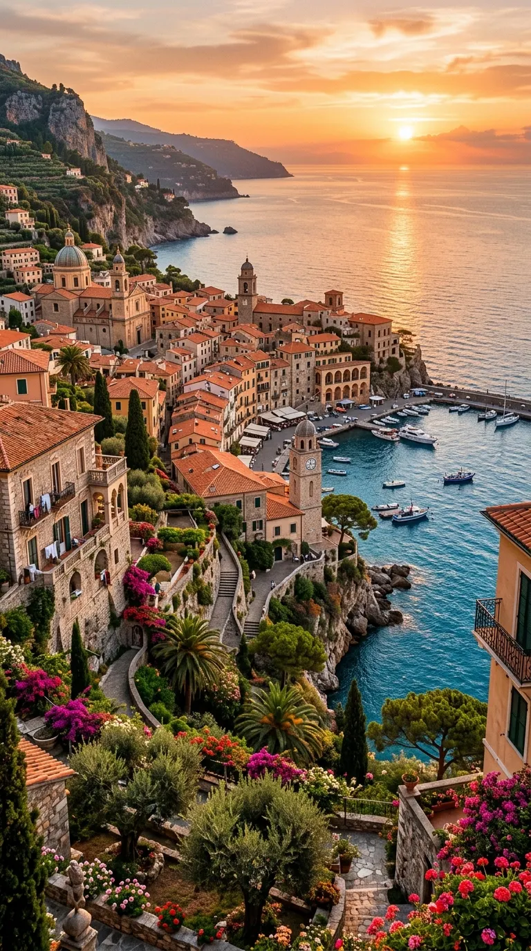 Idyllic Mediterranean Coastal City with Renaissance Architecture - Free 8K and 4K mobile Wallpaper Background