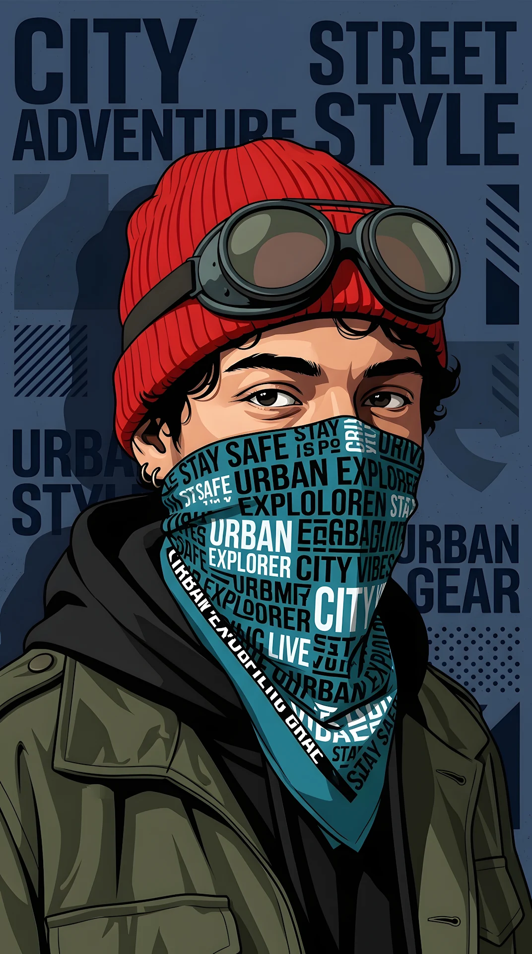 Illustration of Person Wearing Goggles and Mask Made of Typography - Free 4K mobile Wallpaper