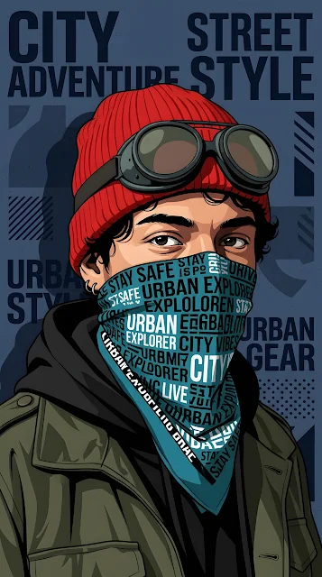Illustration of Person Wearing Goggles and Mask Made of Typography - Free mobile Wallpaper