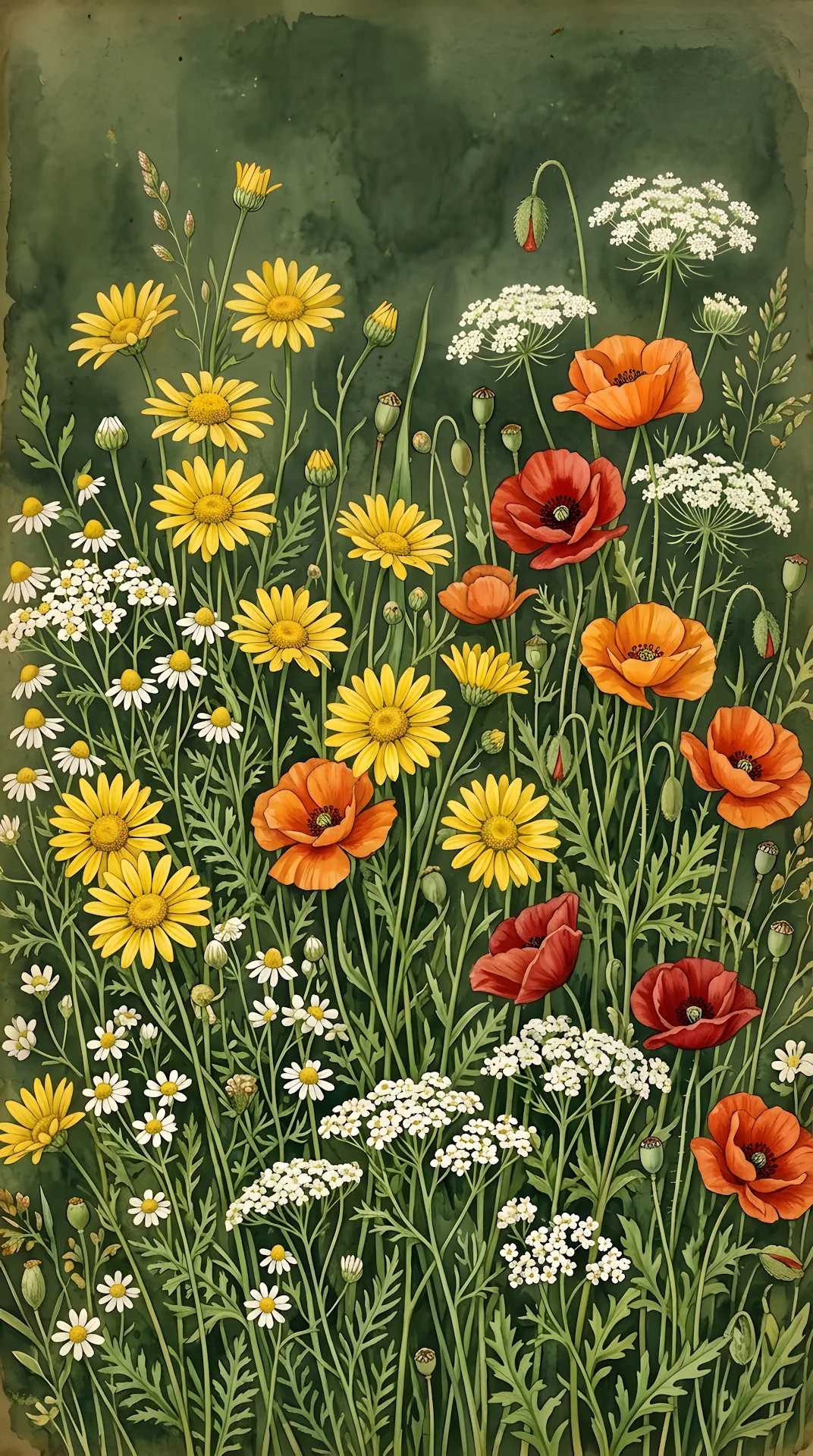 Illustration of a Vibrant Meadow of Assorted Wildflowers - Free 4K mobile Wallpaper