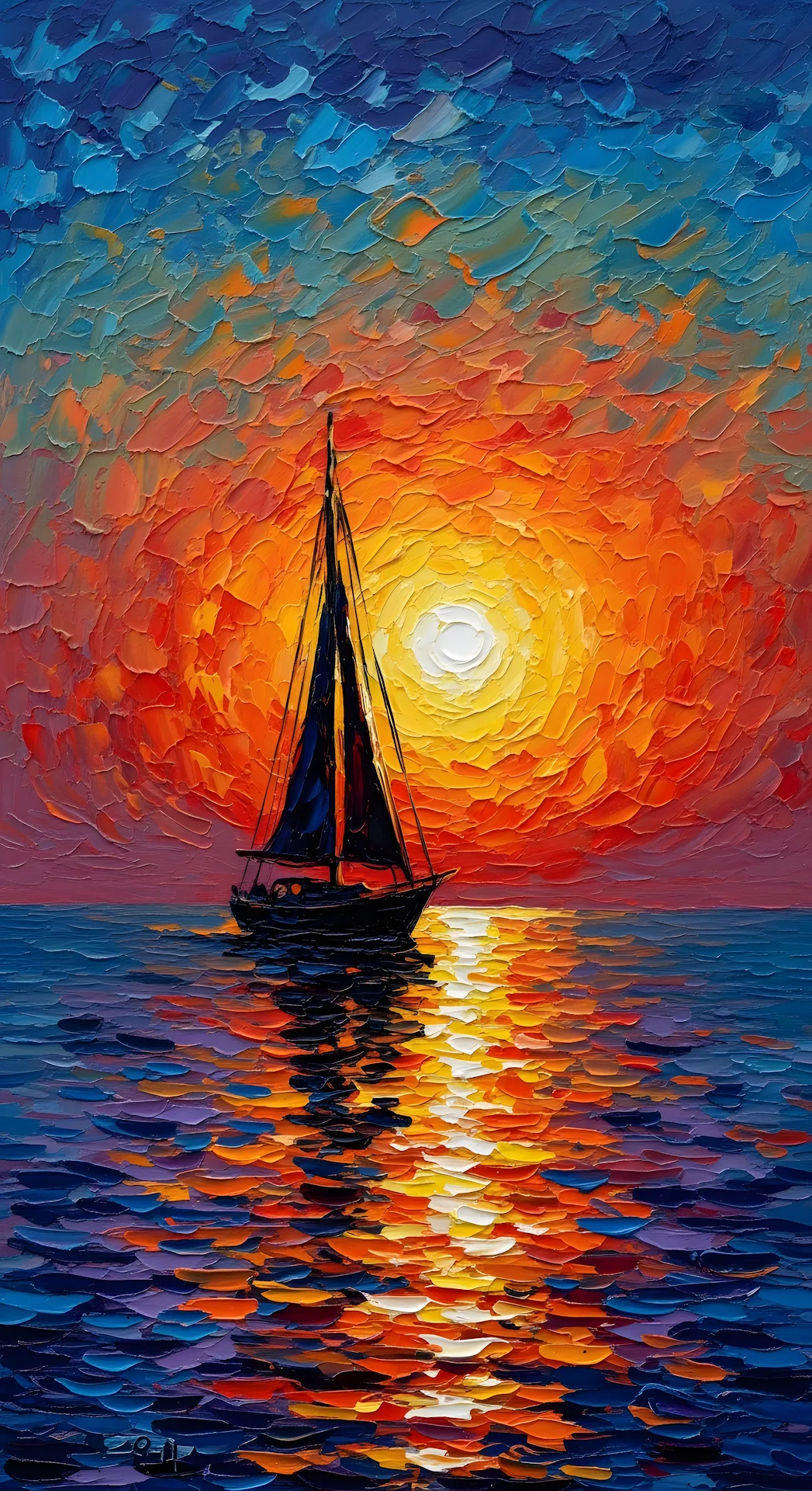 Impressionist Oil Painting of a Sailboat at Golden Hour - Free 4K mobile Wallpaper