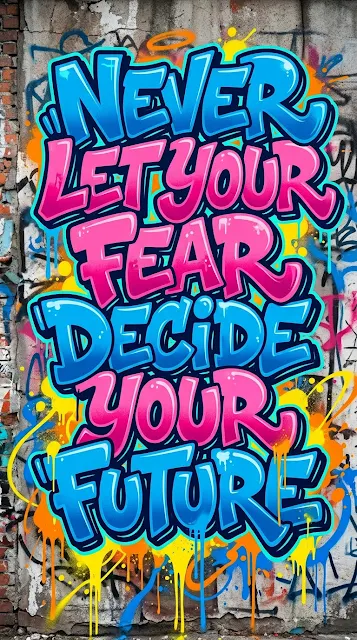 Inspirational Graffiti Quote: Never Let Your Fear Decide Your Future - Free 4K & 8K mobile Wallpaper