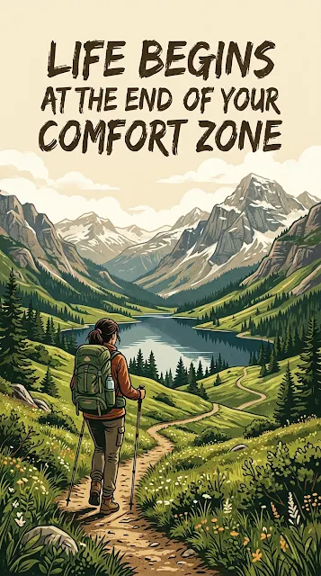 Inspirational Hiker Wallpaper with Comfort Zone Quote - Free 4K & 8K mobile Wallpaper