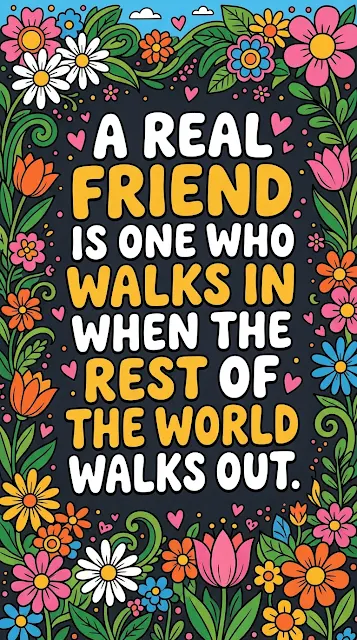 Inspiring Friendship Quote Typography Illustration with Flowers - Free 4K & 8K mobile Wallpaper