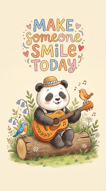 Inspiring Quote Wallpaper with Cartoon Panda Playing Guitar - Free 4K & 8K mobile Wallpaper
