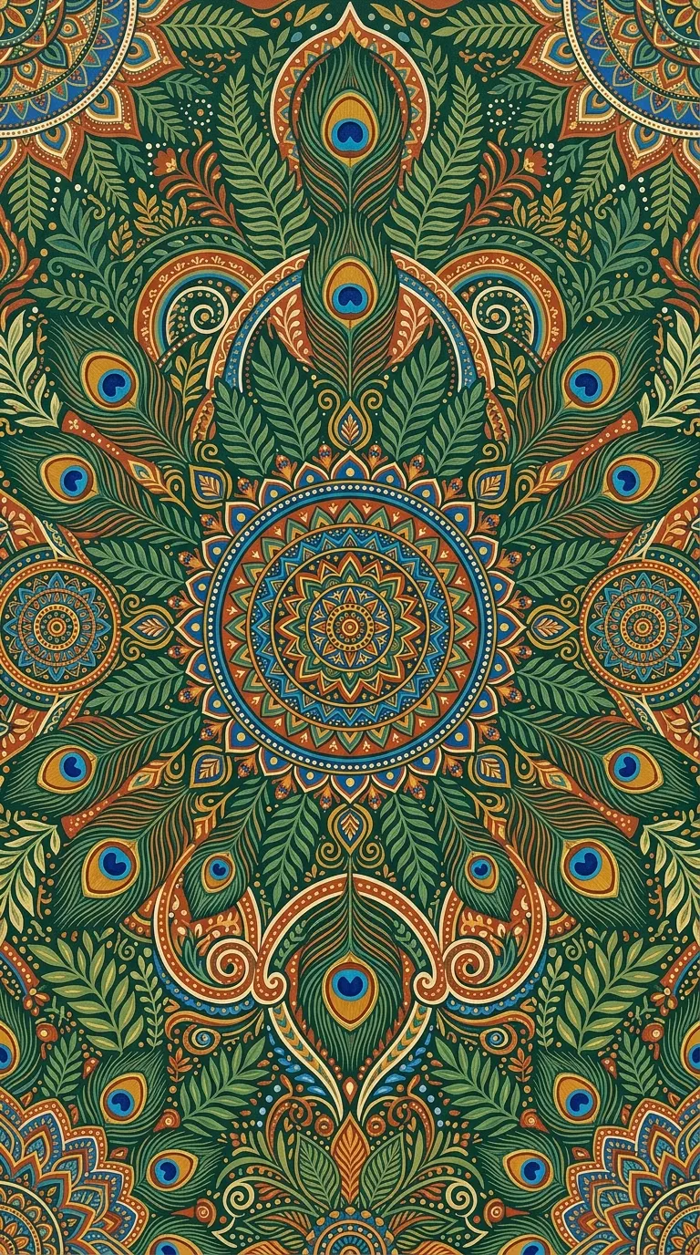 Download Intricate Colorful Folk Art Painting with Peacock and Mandala Motifs Wallpaper in 4K UHD Intricate Colorful Folk Art Painting with Peacock and Mandala Motifs - Free 8K and 4K mobile Wallpaper Background