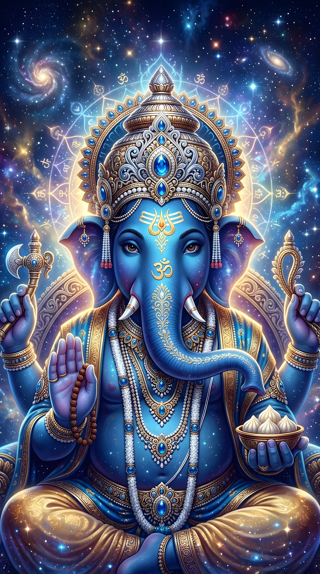 Intricate Digital Portrait of Ganesha Against a Cosmic Starfield - Free 4K mobile Wallpaper