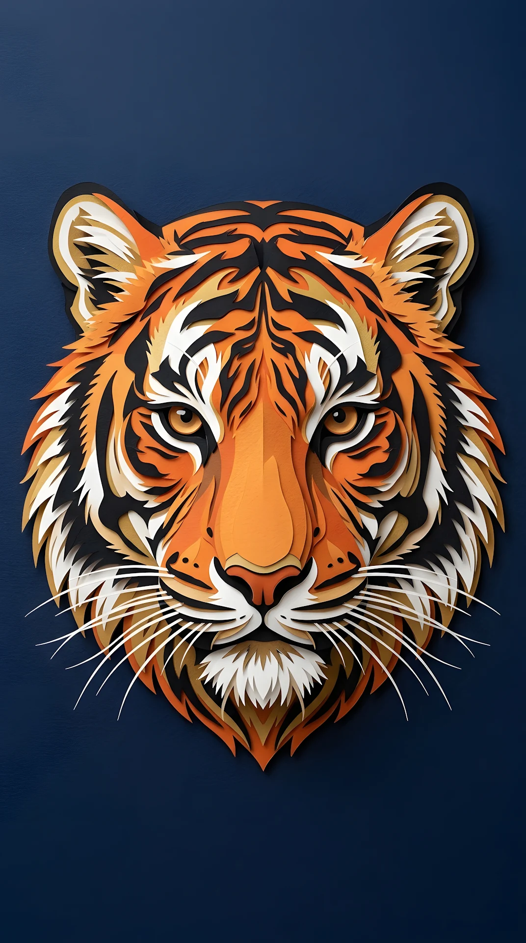 Intricate Layered Paper Cut Style Tiger Face Illustration - Free 4K mobile Wallpaper