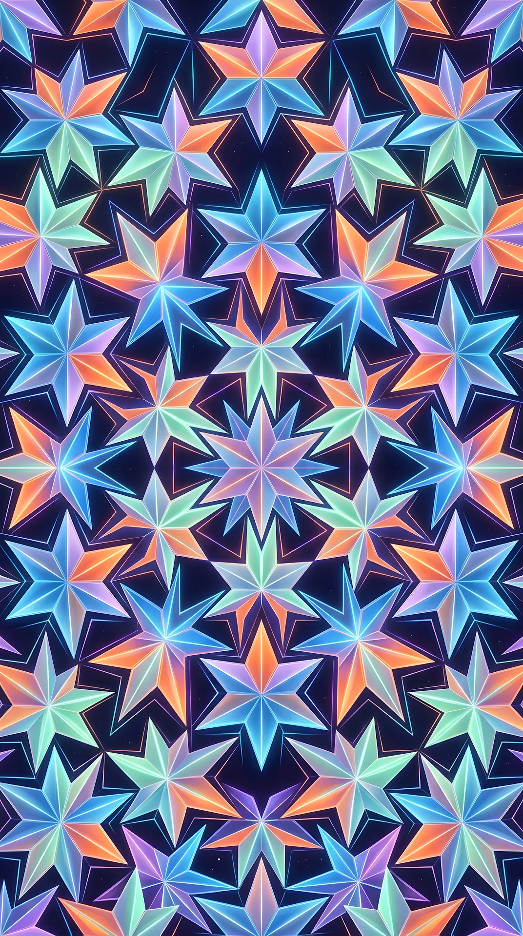 Intricate Tessellated Star Shapes with Vibrant Gradient Facets - Free 4K mobile Wallpaper