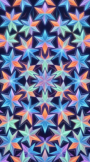 Intricate Tessellated Star Shapes with Vibrant Gradient Facets - Free mobile Wallpaper