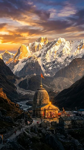 Kedarnath Temple Bathed in Sunset Golden Light - Free 4K & 8K mobile Wallpaper