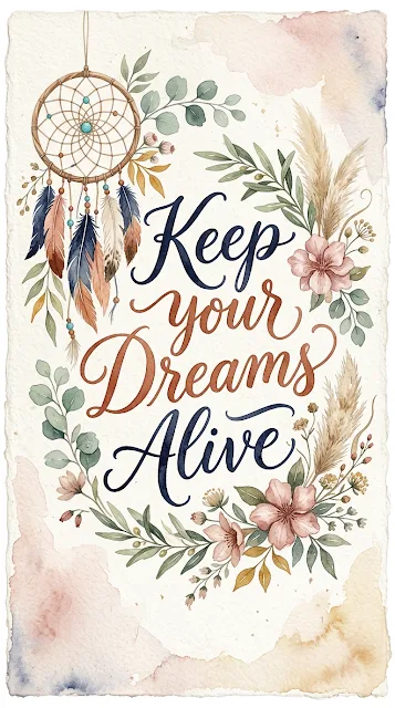 Keep Your Dreams Alive Boho Watercolor Calligraphy Art - Free 4K & 8K mobile Wallpaper