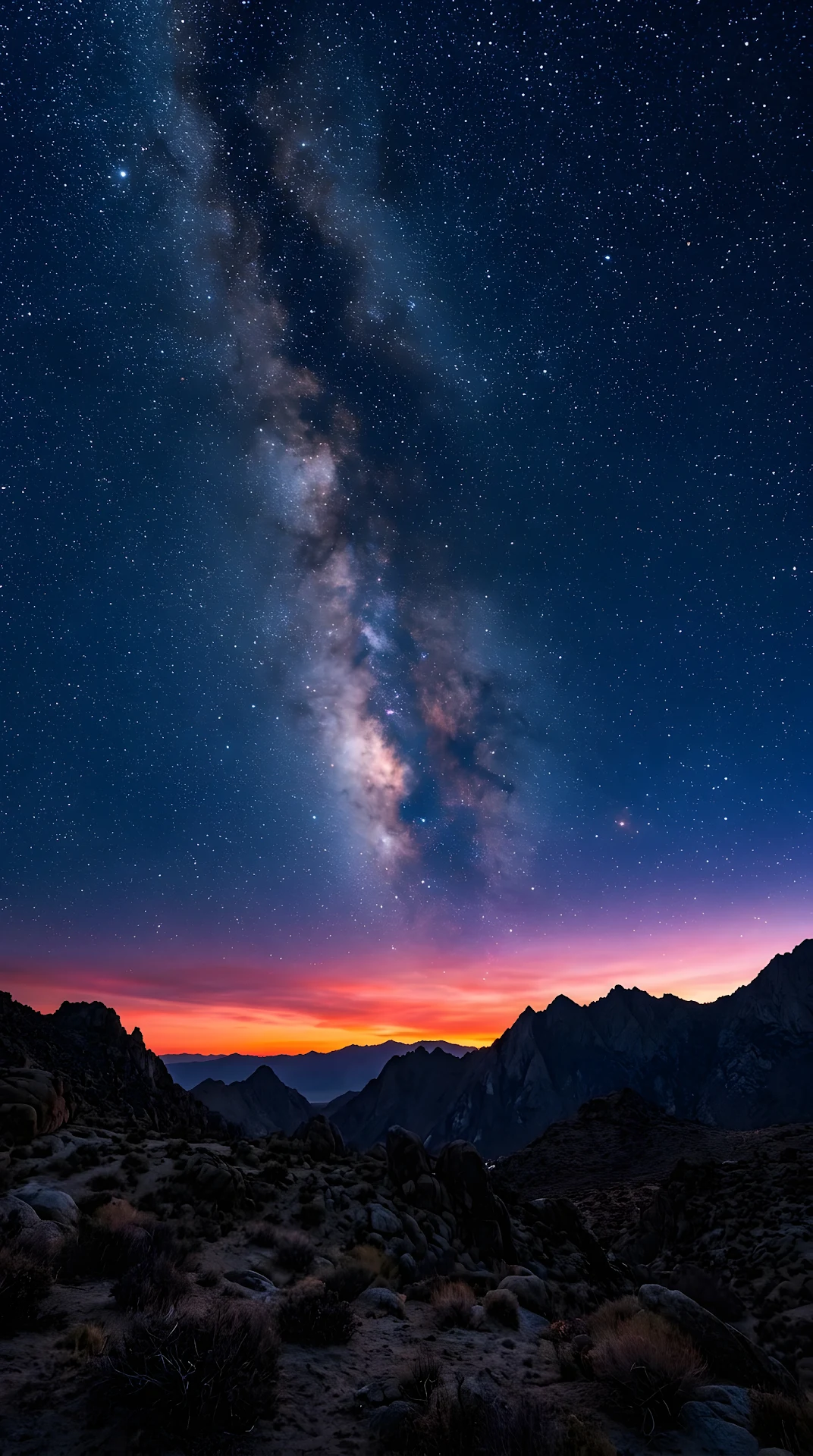 Landscape Photography of a Colorful Twilight Sky with the Milky Way - Free 4K mobile Wallpaper