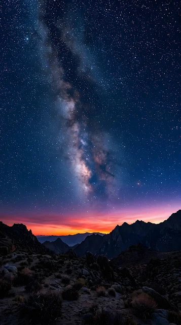 Landscape Photography of a Colorful Twilight Sky with the Milky Way - Free mobile Wallpaper