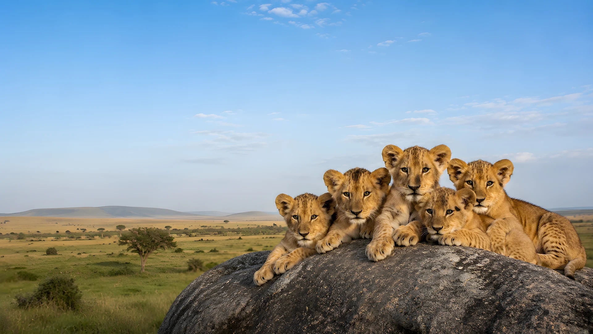 Lion Cubs Resting on Granite Boulder - Free 4K desktop Wallpaper
