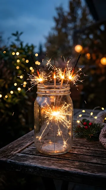 Lit Sparklers in a Glass Jar with Night Bokeh Background - Free mobile Wallpaper