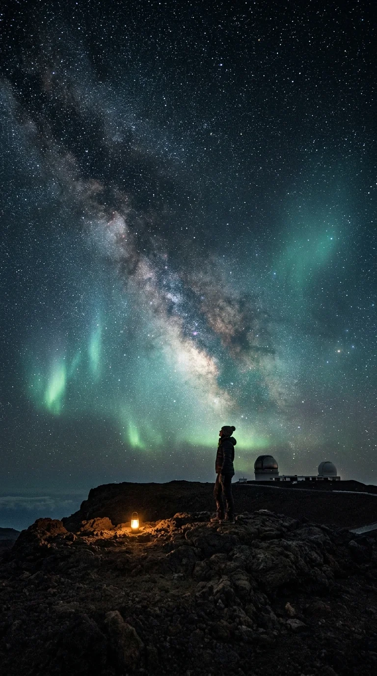 Download Lone Astronomer on Volcanic Plateau with Aurora Wallpaper Wallpaper in 4K UHD Lone Astronomer on Volcanic Plateau with Aurora Wallpaper - Free 8K and 4K mobile Wallpaper Background