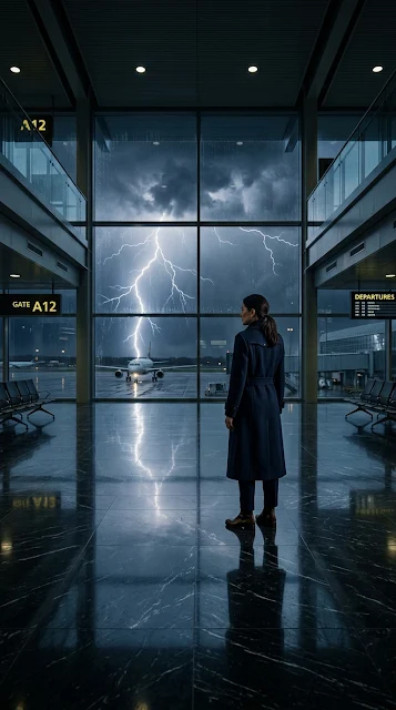 Lone Figure in Empty Airport Terminal Midnight Storm Wallpaper - Free 4K & 8K mobile Wallpaper