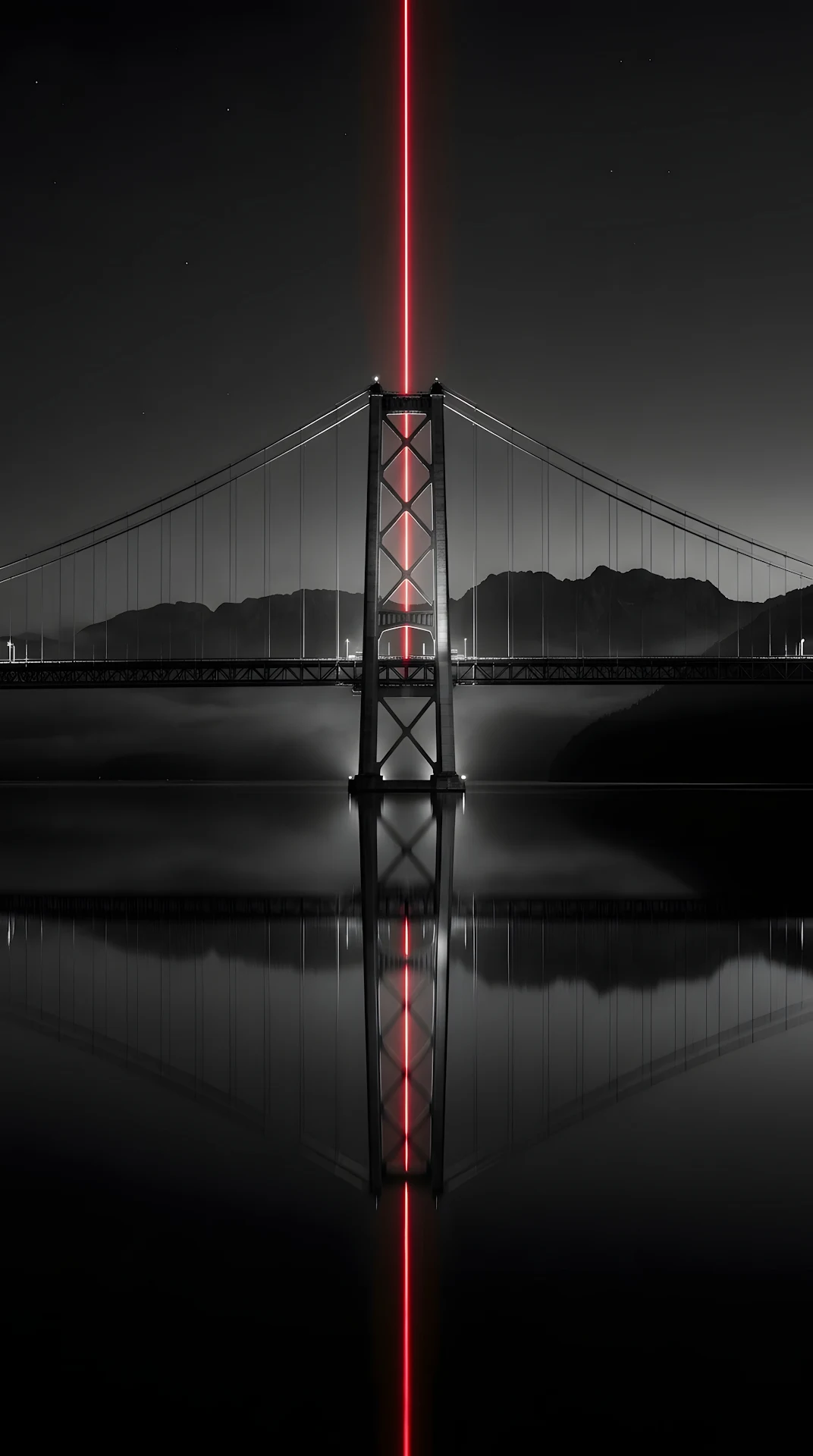 Long Exposure of a Bridge with a Sharp Red Light Beam and Water Reflection - Free 4K mobile Wallpaper