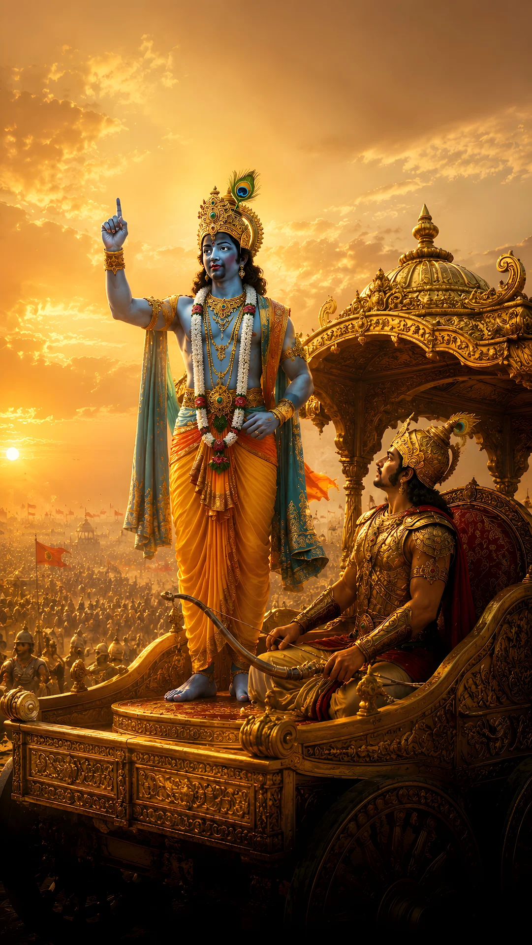 Lord Krishna Preaching the Bhagavad Gita to Arjuna on Chariot Wallpaper - Free 4K mobile Wallpaper