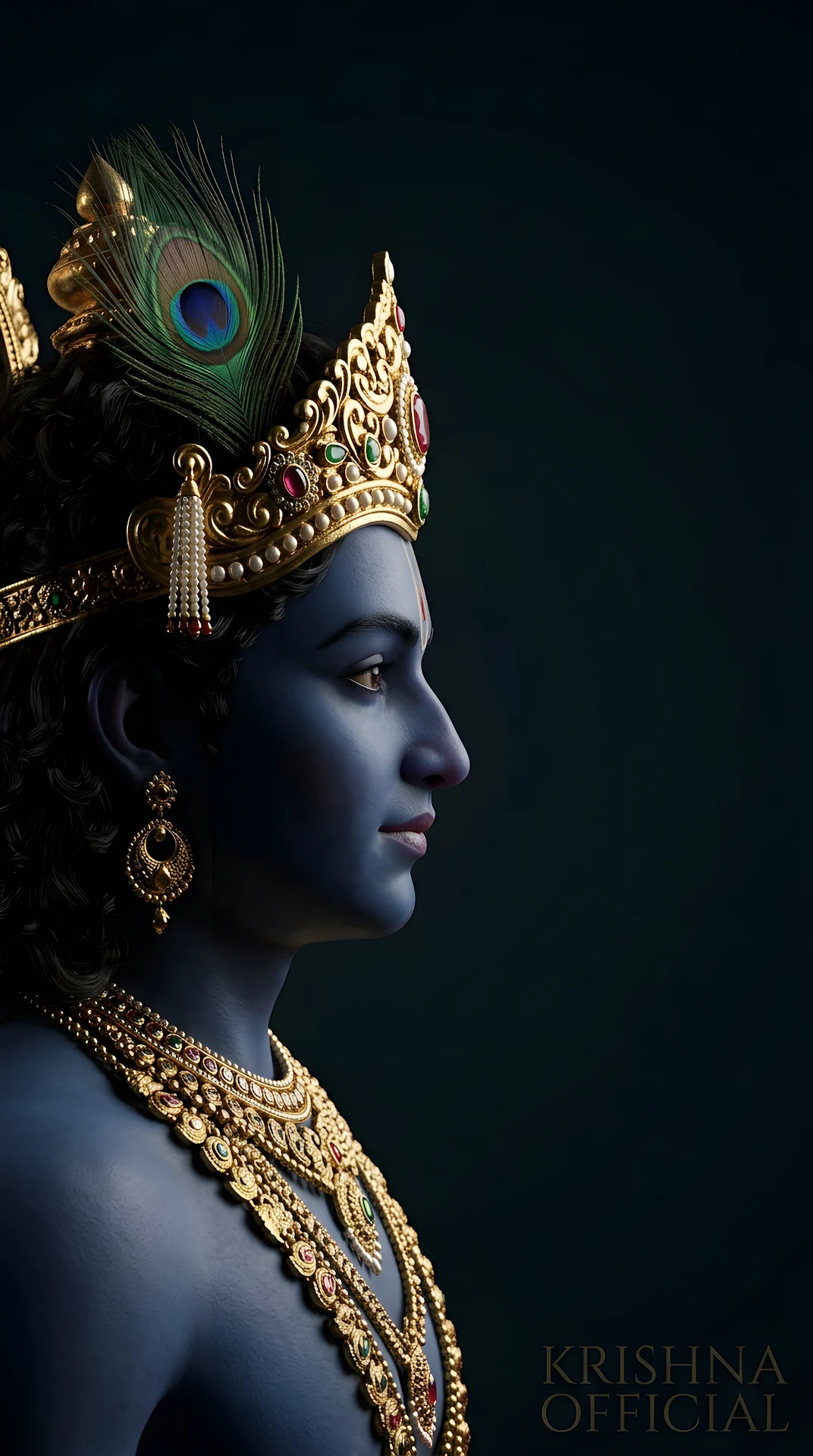 Lord Krishna Profile Portrait 3D Render - Free 4K mobile Wallpaper