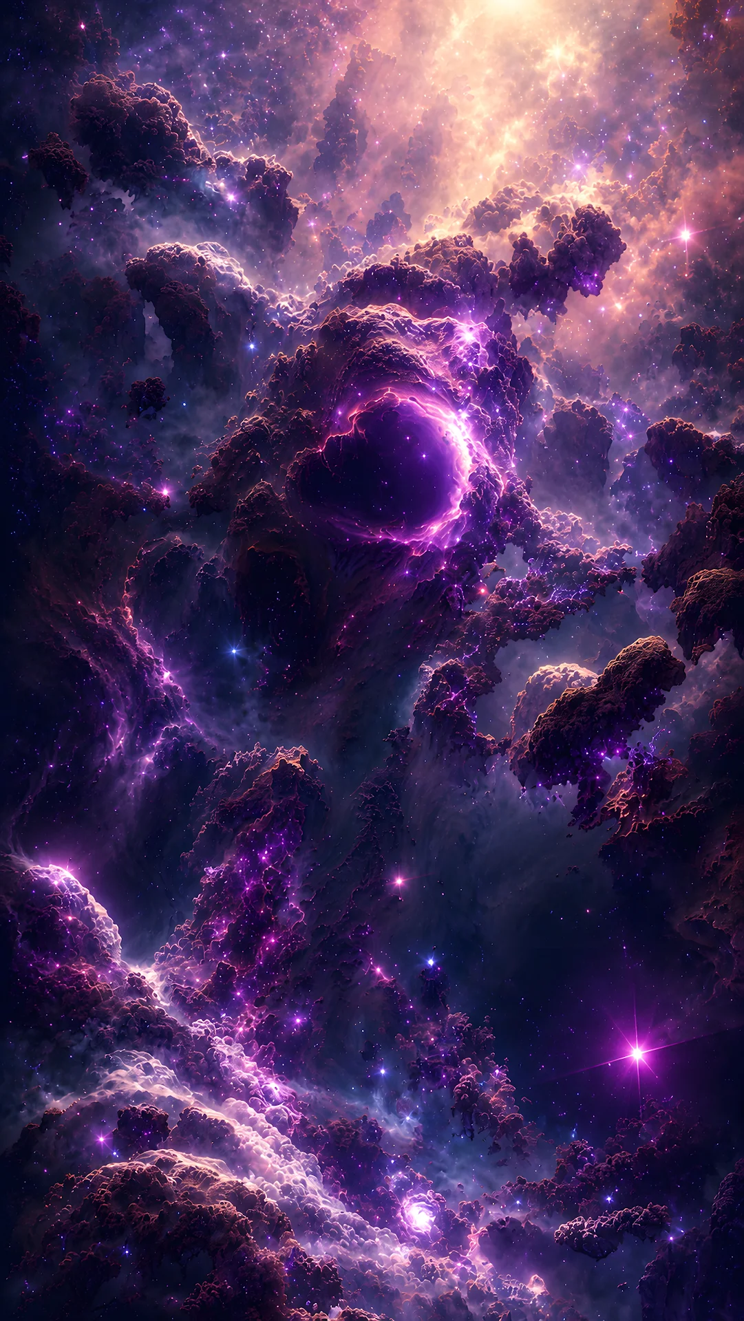 Luminous Cosmic Vortex Within Purple Nebula - Free 4K mobile Wallpaper