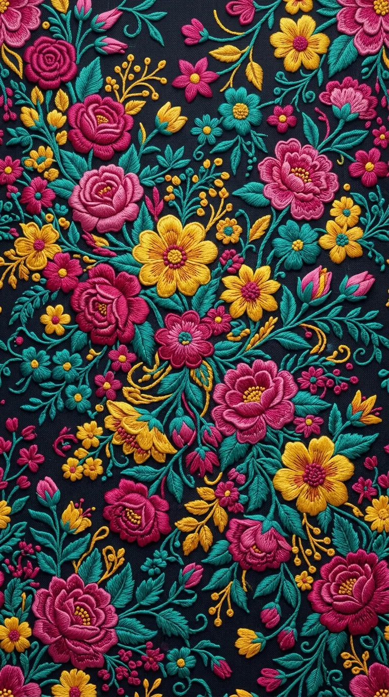Download Lush Cascading Floral Motifs in Embroidery Art Style Wallpaper in 4K UHD Lush Cascading Floral Motifs in Embroidery Art Style - Free 8K and 4K mobile Wallpaper Background