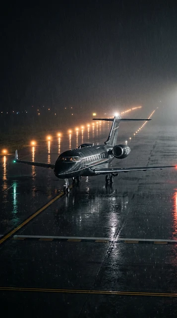 Luxury Private Jet on Rainy Runway Night Wallpaper - Free 4K & 8K mobile Wallpaper