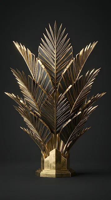 Luxury Tropical Art Deco Brass Palm Leaves Background - Free mobile Wallpaper