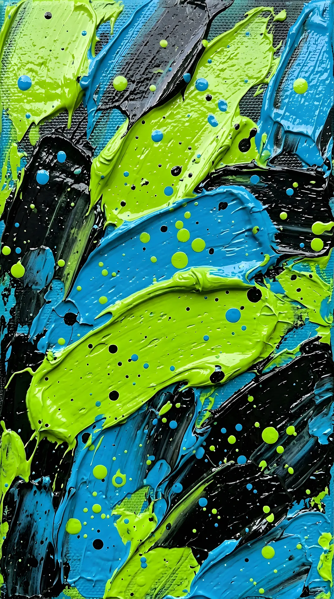 Macro Abstract Painting with Thick Palette Knife Strokes of Lime and Blue - Free 4K mobile Wallpaper