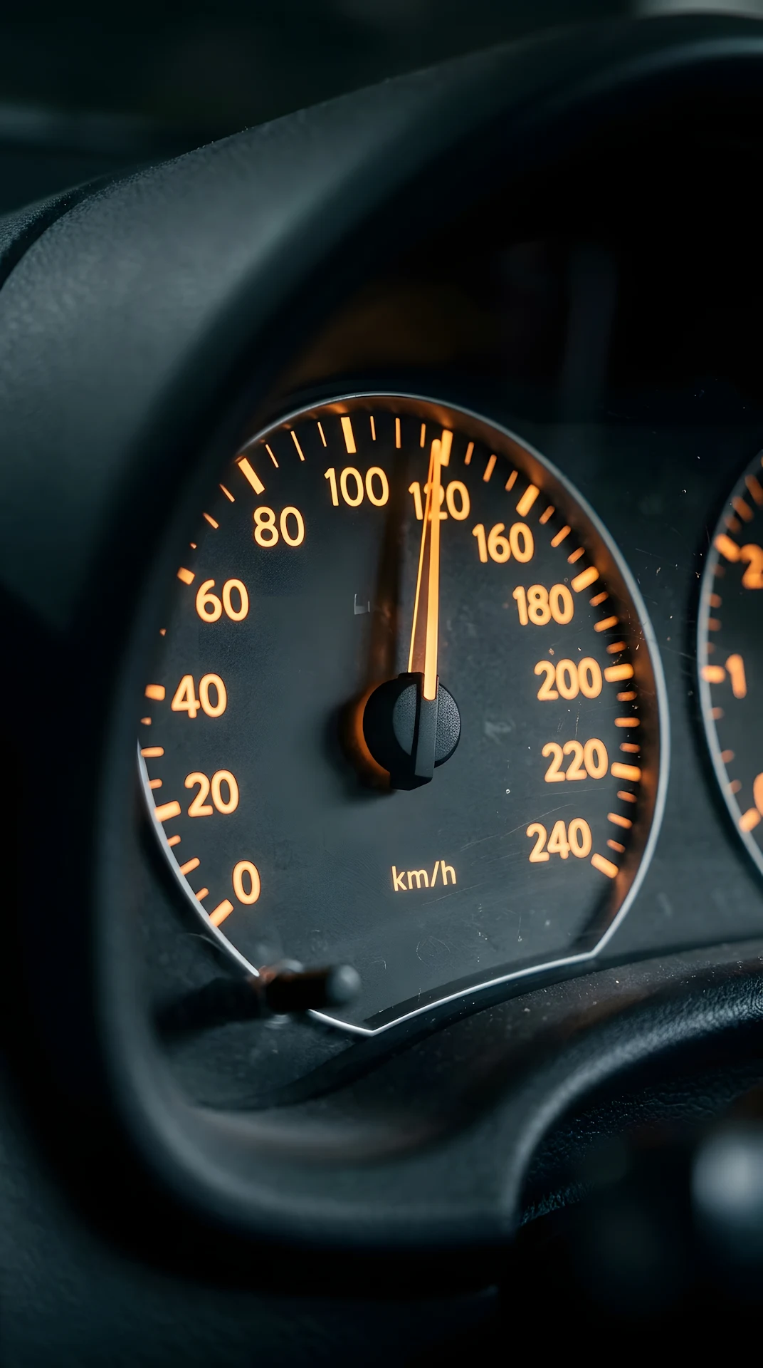 Macro Close-Up of a Car Speedometer and Dashboard at Night - Free 4K mobile Wallpaper