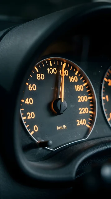 Macro Close-Up of a Car Speedometer and Dashboard at Night - Free mobile Wallpaper