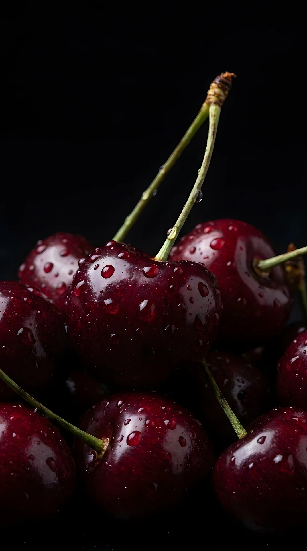 Macro Photography of Dark Red Cherries with Water Droplets - Free 4K mobile Wallpaper