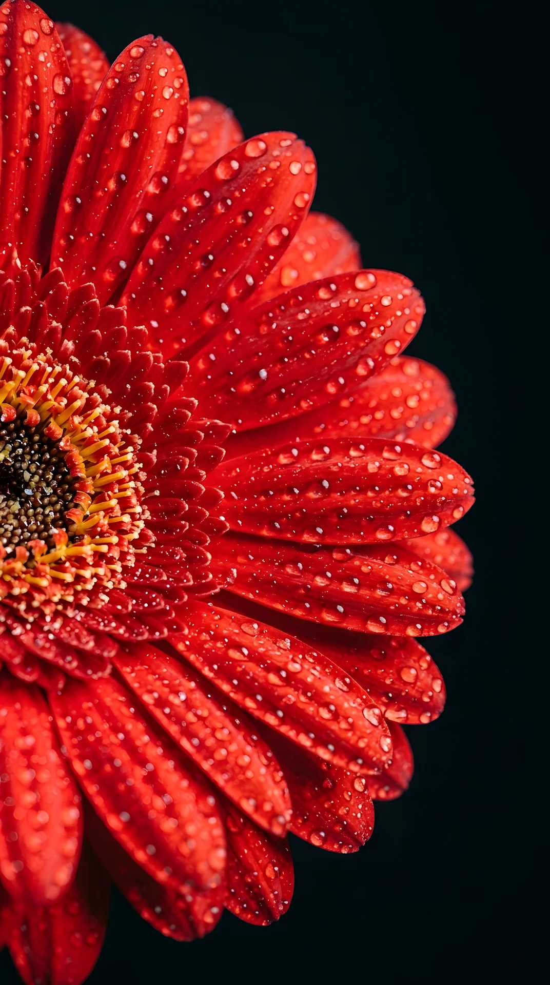 Macro Photography of a Vibrant Red Gerbera Daisy with Water Droplets - Free 4K mobile Wallpaper