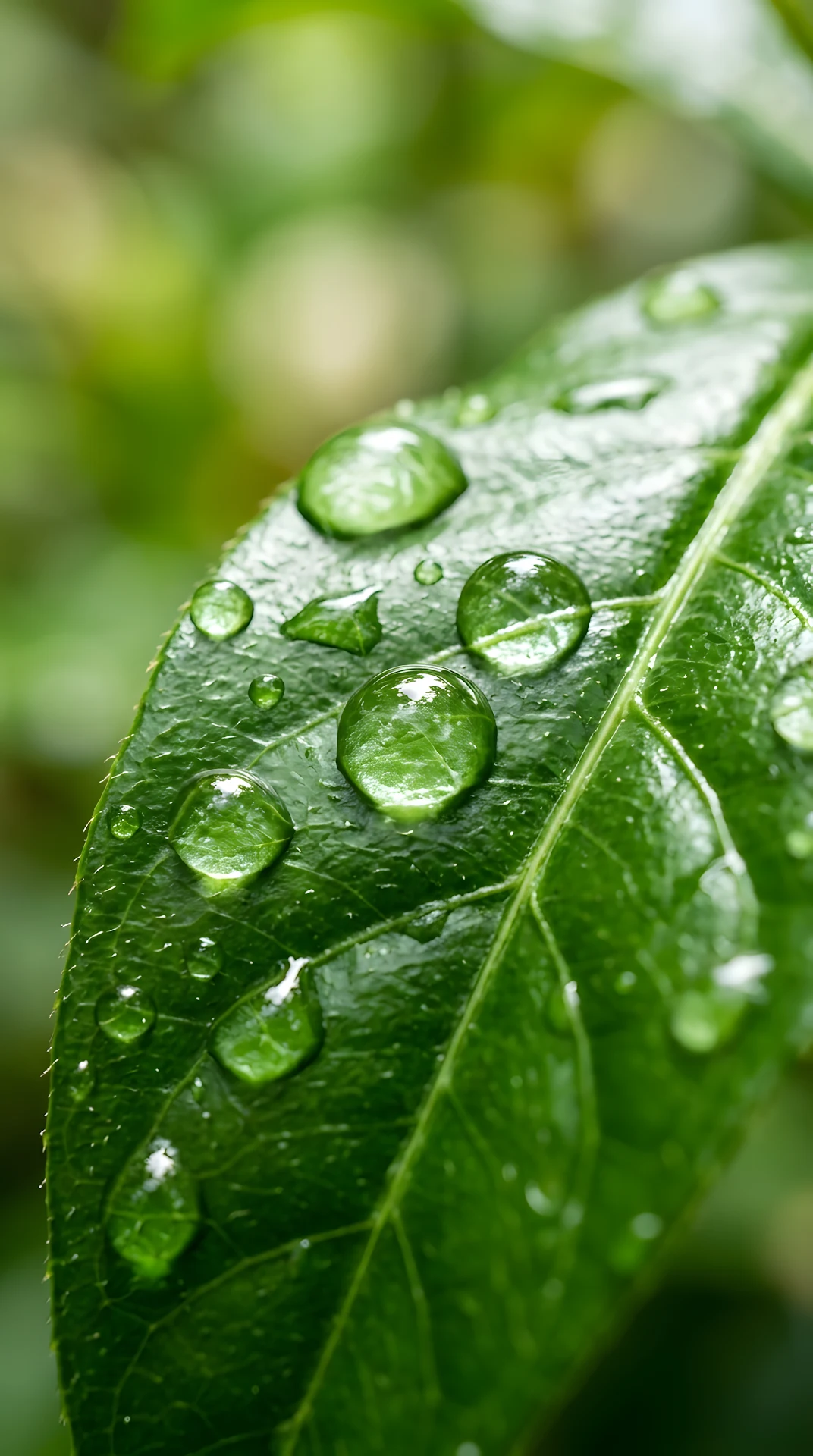 Macro Photography Of Water Droplets On A Green Leaf - Free 4K mobile Wallpaper