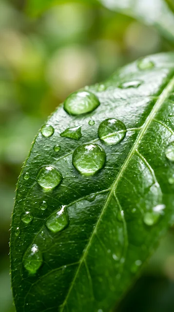 Macro Photography Of Water Droplets On A Green Leaf - Free mobile Wallpaper