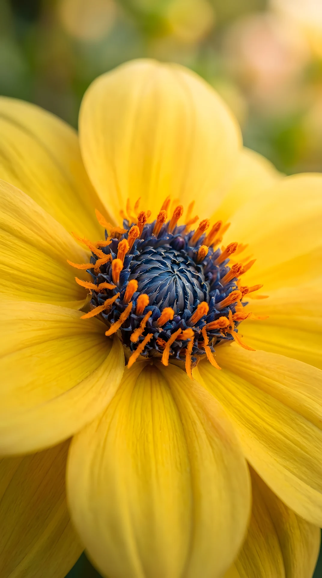 Macro Photography of a Yellow Dahlia Flower Center - Free 4K mobile Wallpaper