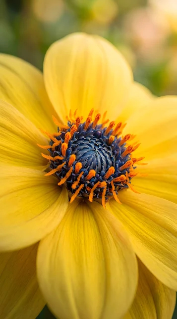 Macro Photography of a Yellow Dahlia Flower Center - Free mobile Wallpaper