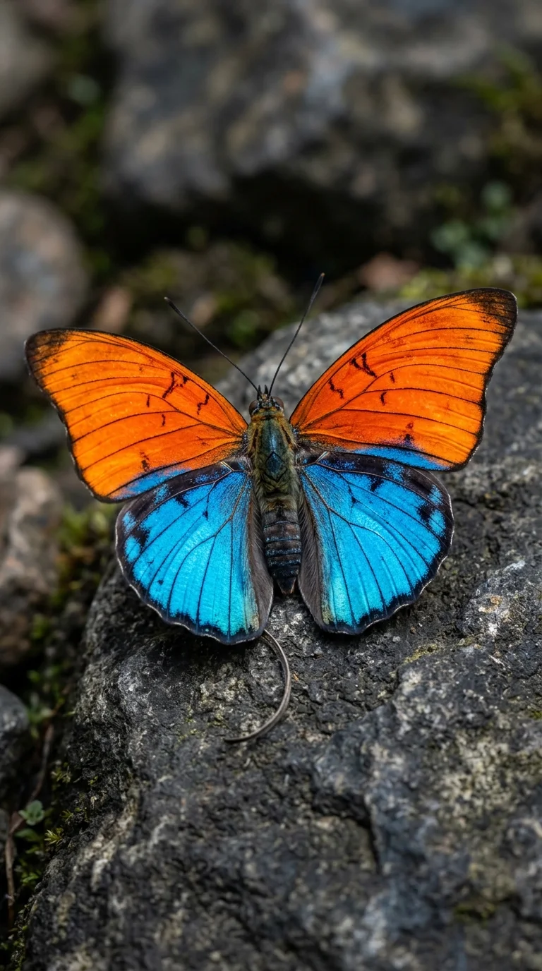 Macro Portrait of a Vibrant Blue and Orange Butterfly - Free 8K and 4K mobile Wallpaper Background