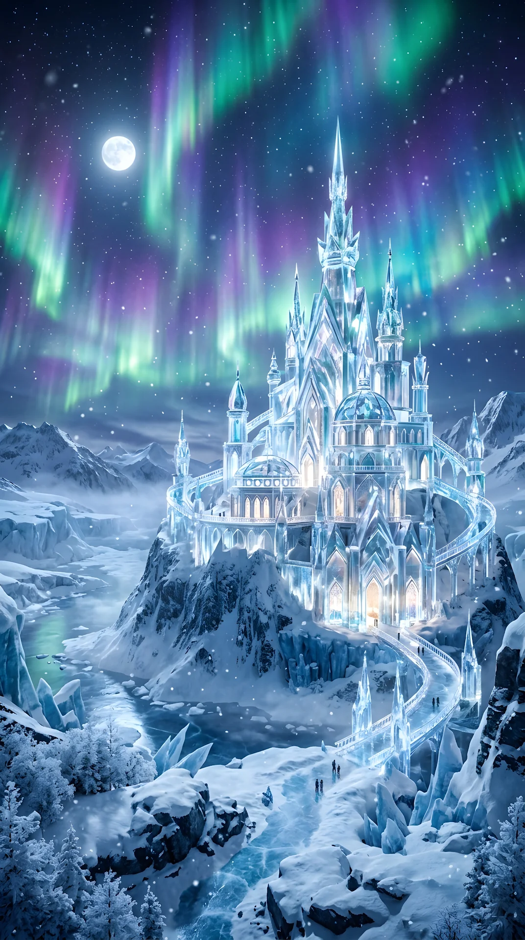 Majestic Crystalline Palace under Aurora Borealis in Arctic Landscape - Free 4K mobile Wallpaper