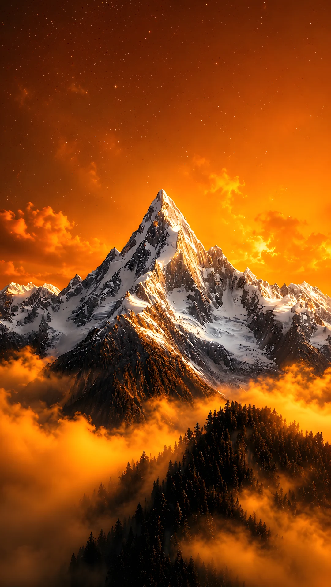 Majestic snow capped mountain peak under a dramatic golden sunset sky - Free 4K mobile Wallpaper