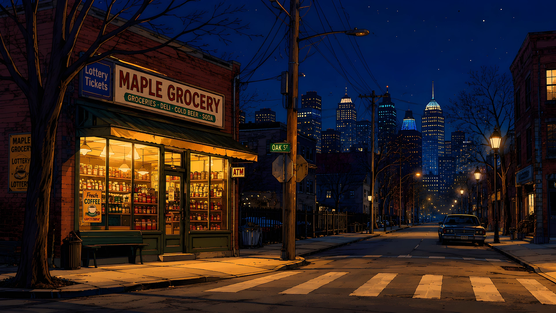 Maple Grocery City Night Skyline 4K - Free 4K desktop Wallpaper