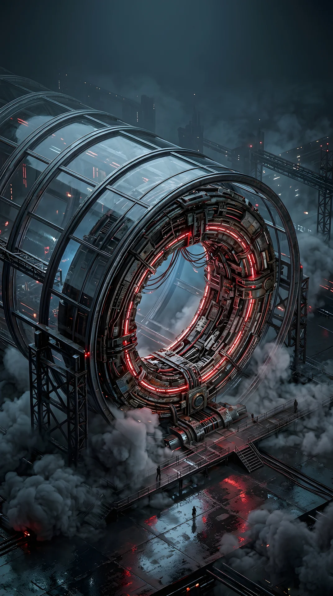 Massive Futuristic Industrial Mechanical Ring in Haze - Free 4K mobile Wallpaper