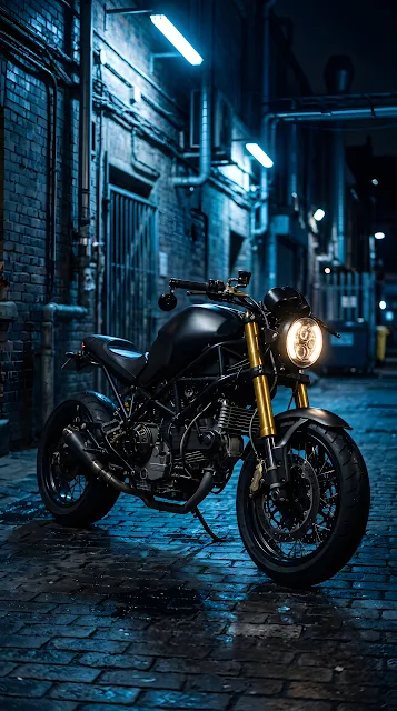 Matte Black Modern Custom Roadster Motorcycle in Urban Setting - Free mobile Wallpaper
