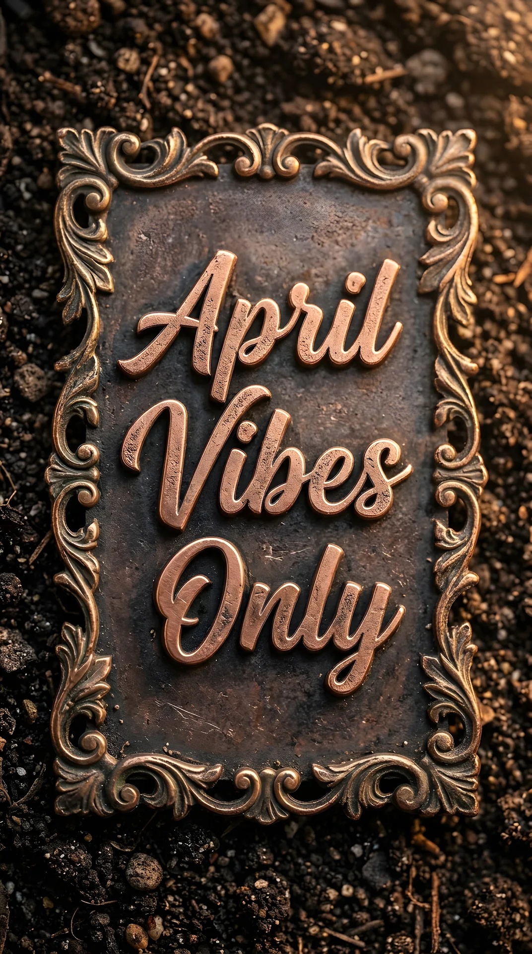 Metallic Embossed 'April Vibes Only' Quote on Granular Background - Free 4K mobile Wallpaper