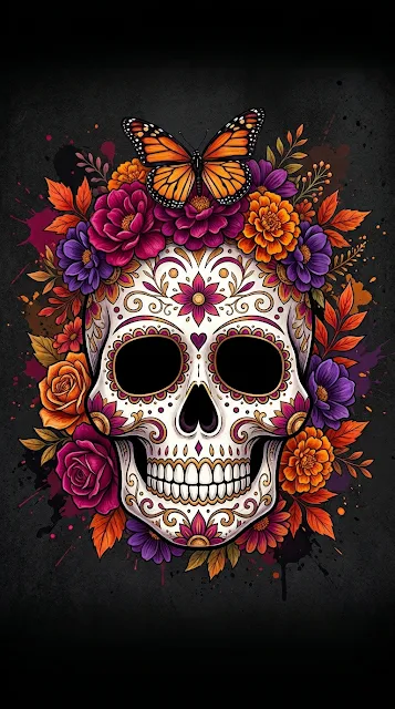 Mexican Sugar Skull Floral Day of the Dead Mobile Wallpaper - Free 4K & 8K mobile Wallpaper