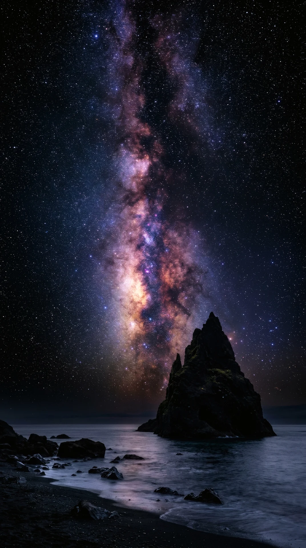Milky Way Galactic Core Ocean Sea Stack HDR AMOLED 4K Wallpaper - Free 4K mobile Wallpaper
