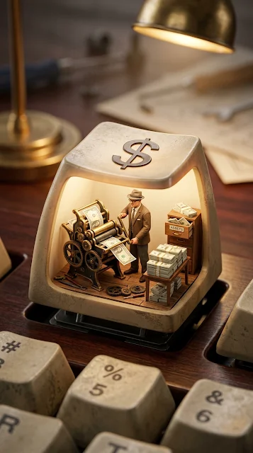 Miniature Diorama of a Financial Clerk inside a Dollar Symbol Keycap - Free 4K & 8K mobile Wallpaper
