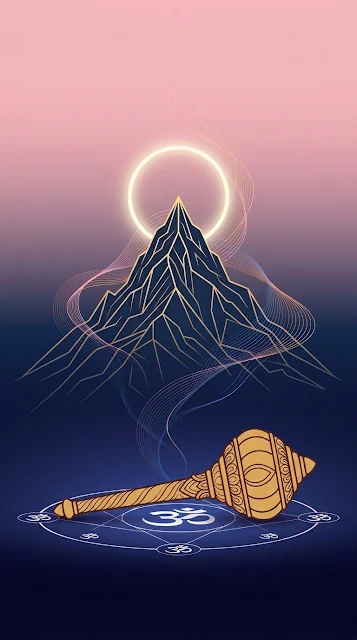 Minimal Lord Hanuman Gada and Mountain Peak Art Wallpaper - Free 4K & 8K mobile Wallpaper